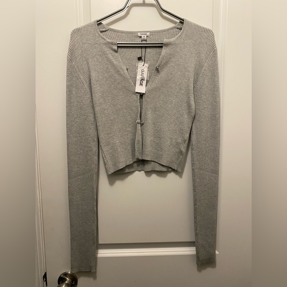 Garage Gray Ribbed Cropped Cardigan